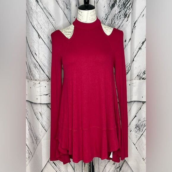 Free People Downtown Girl Cold Shoulder Ribbed Long Sleeve Tunic S - Picture 1 of 8